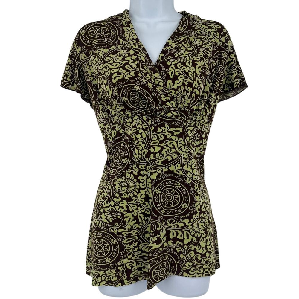 Vintage JKLA Y2K Babydyoll Top Sz L Festival Indie Art Brown Brown Baroque USA